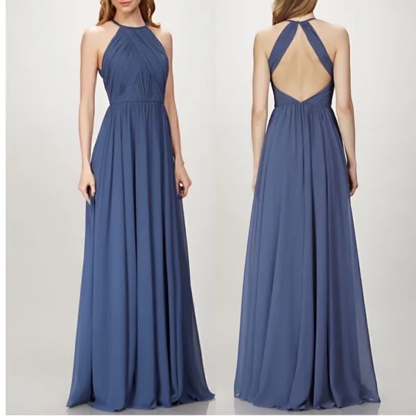THEIA Allison Backless High Neck Bridesmaid‎ Dress in Denim Slate Blue Sz 10 - Image 2