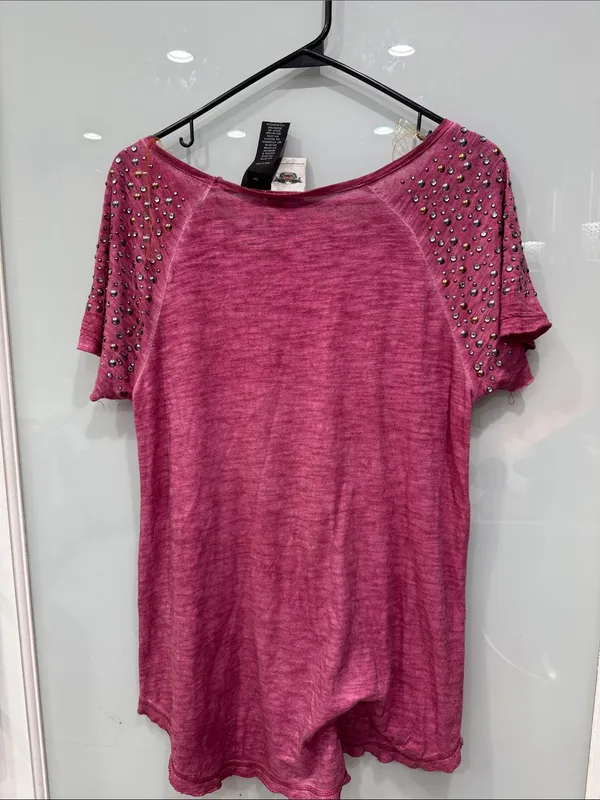Harley Davidson Women's Pink Stone Grungy Short Sleeve T Shirt Medium - Image 4