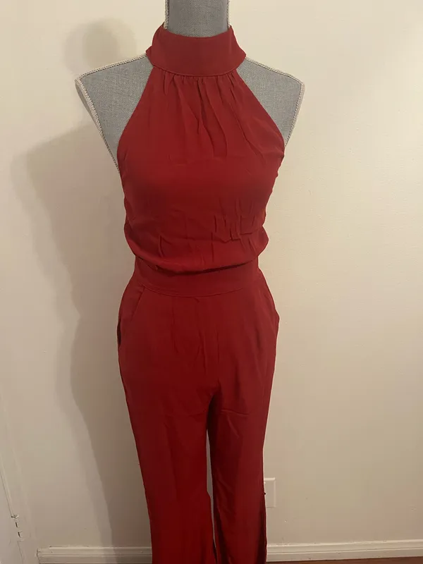 Flynn Skye Brick Red High Neck Halter Jumpsuit. Size Small - Image 8