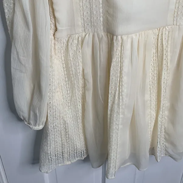 Free People Leigh Ivory Chiffon Lace Bohemian Dress Long Sleeve W-599 Sz S - Image 13