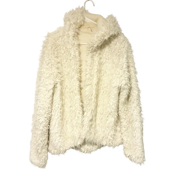 FREE PEOPLE Size Large FLUFFY ONCE UPON A‎ HOODED JACKET IVORY - Image 2