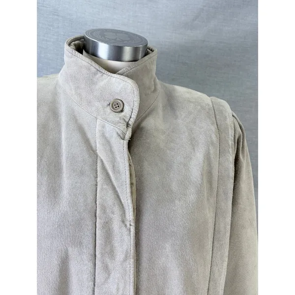 Vintage Gallery Beige Suede Jacket Womens L 80s 90s‎ Leather Coat Fall Autumn - Image 3
