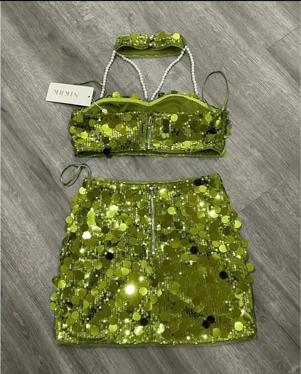 Green sequin 2PC set Size L - Image 2