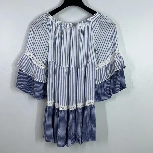 Surf Gypsy striped lightweight off the shoulder swimsuit cover up dress size M - Image 6