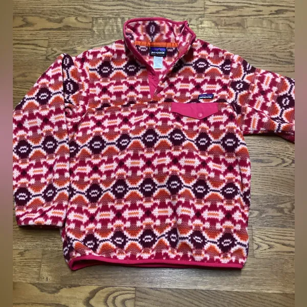 Patagonia Synchilla quarter snap pullover Pink and orange Aztec Print Size Small - Image 2