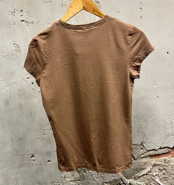 Aeropostale Y2K Vintage Brown Fitted Cap Sleeve Baby Tee Heart Print Large L - Image 3
