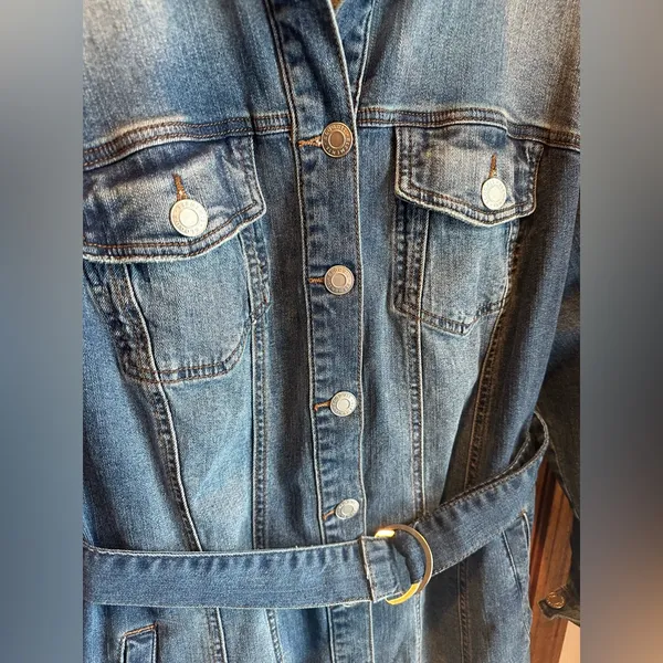 Denim Shirt Dress Plus Size 16 Stretch Belt Eloquii Sz 16 - Image 2