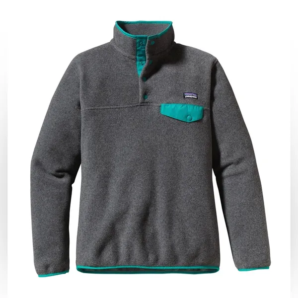 Patagonia Synchilla Snap-T Fleece Pullover Women’s XL Gray Teal Classic Logo - Image 11