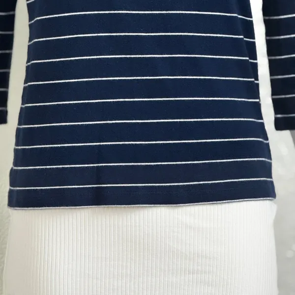 Ralph Lauren Vintage 100% Cotton Navy White Striped Long Sleeve Top Sz Medium - Image 7