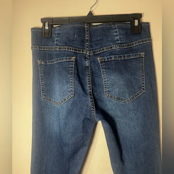 Newbury Kustom Womens Dark Blue Jeans M Mid Rise Flare Stretch Wash Pull On - Image 5