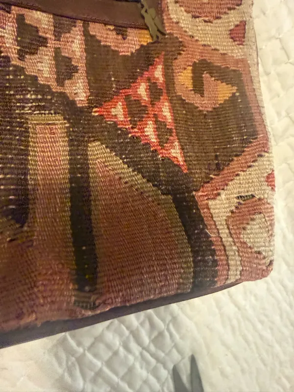 Vintage American Angel Tapestry Tote Bag Leather Trim Boho Southwest - Image 5