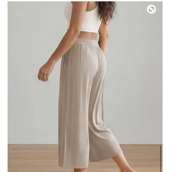 NWT ~ Plus Size Tan Wide Leg Cropped Casual Palazzo Pants Yoga Lounge ~ XXL - Image 5