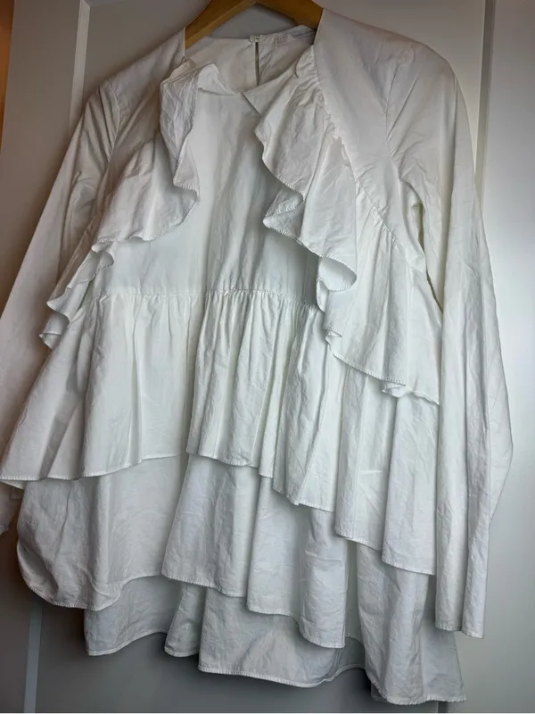 Zara Trafaluc White Cotton Ruffle Long‎ Sleeve Blouse Size Small - Image 3