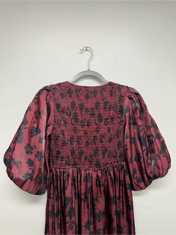 Heart of Mine Burgundy Floral Midi Dress with Puff Sleeves - Image 12