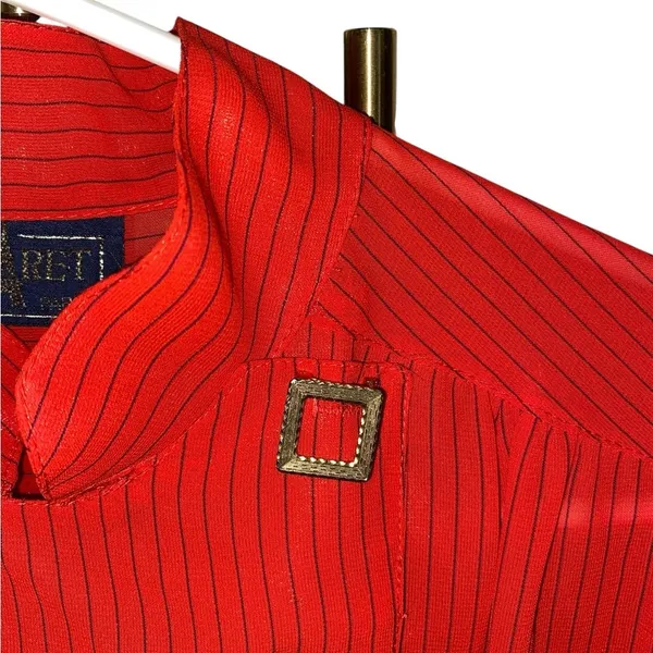 Vintage 70s 80s Cabaret Paris Red black Pin Striped Secretary dress valentines - Image 13