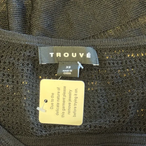 Trouve Sheer Mesh Open Knit Linen Blend High Low Top Long Sleeve Monochrome XS - Image 7