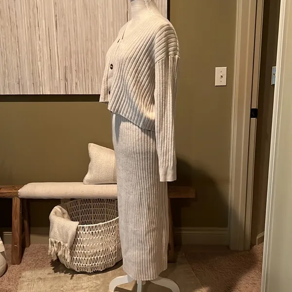 Current Air Trend Savvy Midi Ribbed Knit Cardigan and Skirt Set - Image 3