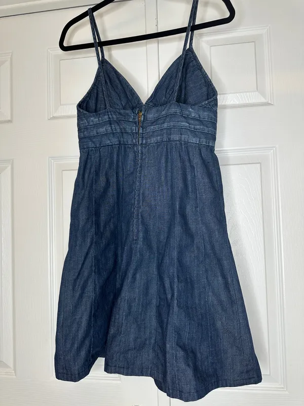 7 For All Mankind Denim Mini Dress Size Small 100% Cotton Y2K Spaghetti Strap - Image 4