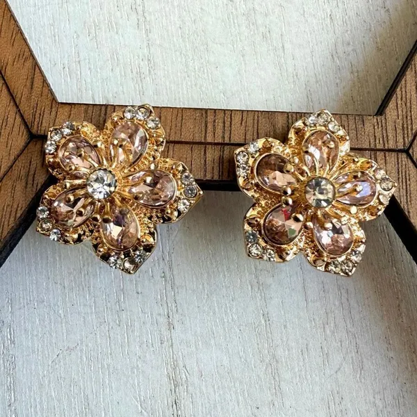 Betsey Johnson Pink Rhinestone Flower Statement Stud Earrings - Image 2
