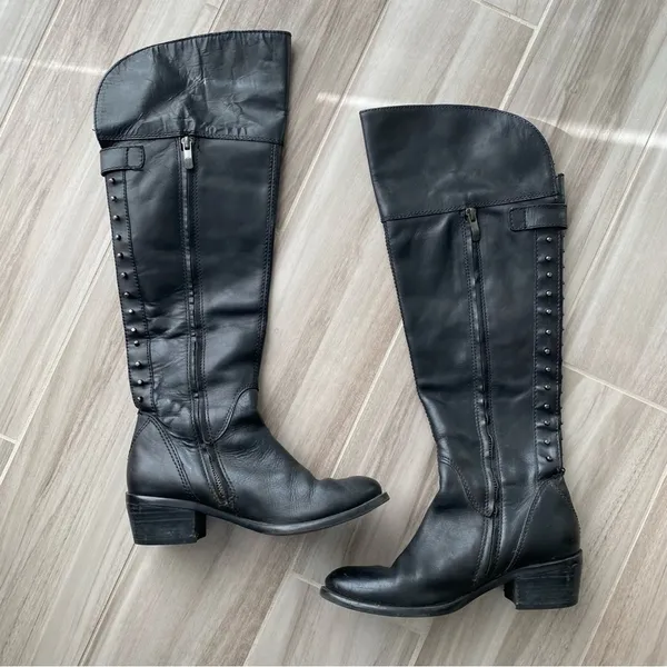 VINCE CAMUTO Womens Size 6 Studded Back Knee High Black Leather Riding Boots - Image 3