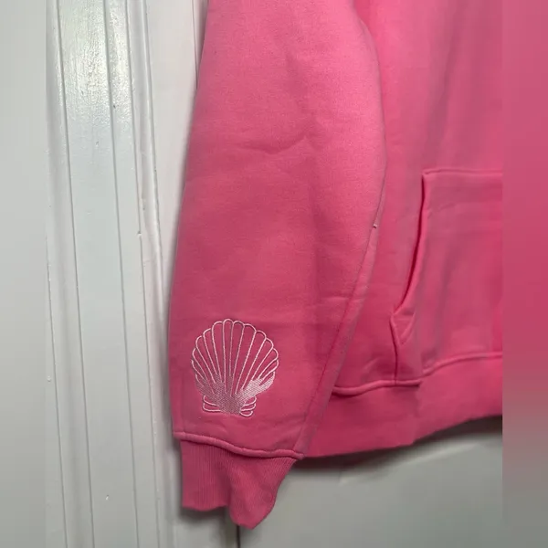 Pink Palm Puff Hoodie Sweatshirt Hawaii Hibiscus Women's Pink Size Small - Image 4