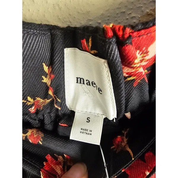 NWT Maeve Anthropologie Black Red Floral Wide Leg Pleated Culottes Pants Small - Image 4