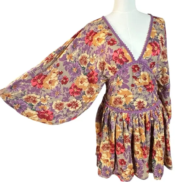 Free People Bohemian Sweet Dreams Mini Dress Lavender Floral Lace Small - Image 8