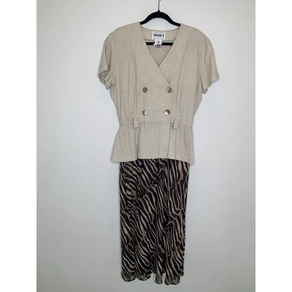 Studio I Mixed Print Safari Style Dress Zebra Print Skirt Sz Medium / Large - Image 6