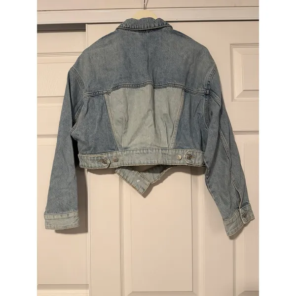 Zara Denim Jeans Jacket Cropped Blue Color‎ Block - Image 2