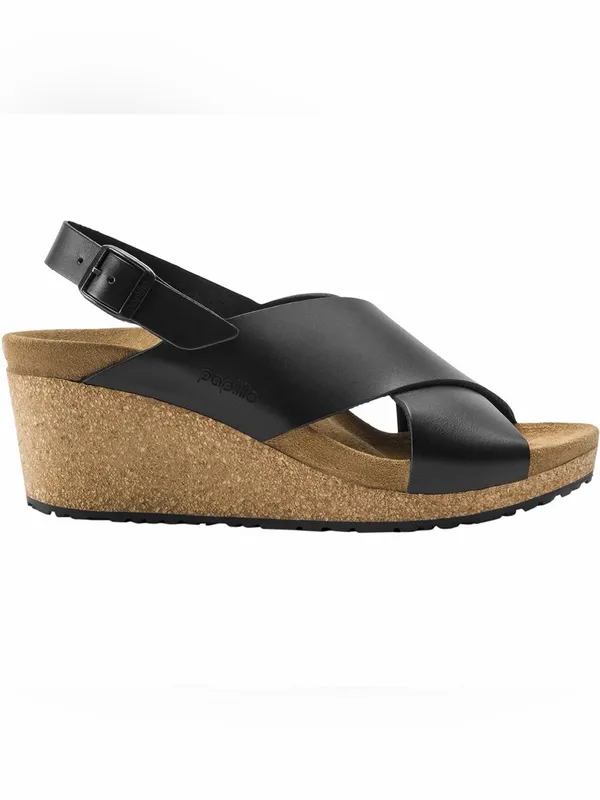 Papillio Black Leather Cork Wedge Sandals Size 8 - Image 2
