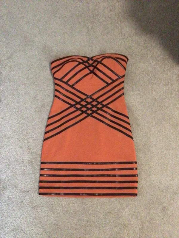 Wow Couture Leather Trim Strapless Dress- Size Sm - Image 3