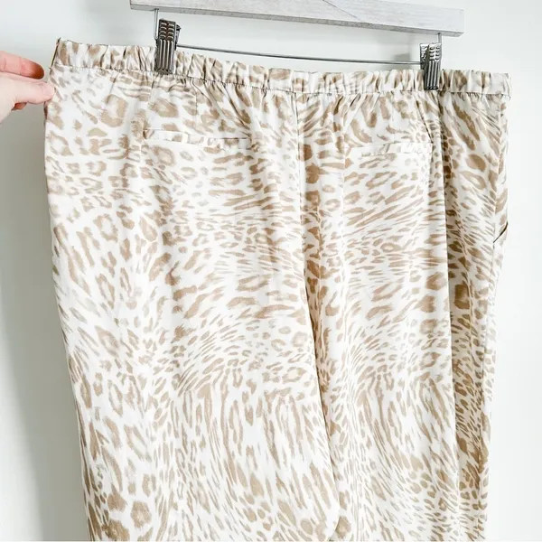 Calvin Klein White Tan leopard Animal Print Lightweight Flowy Pants sz XL - Image 8