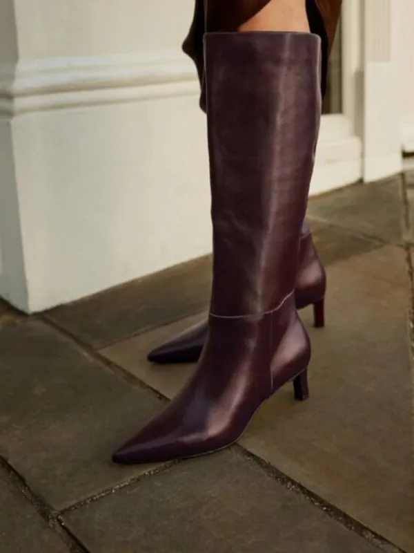 STEVE MADDEN Lingo Pointed Toe Knee High Boot in Wine Leather Size US 7.5 - Image 2