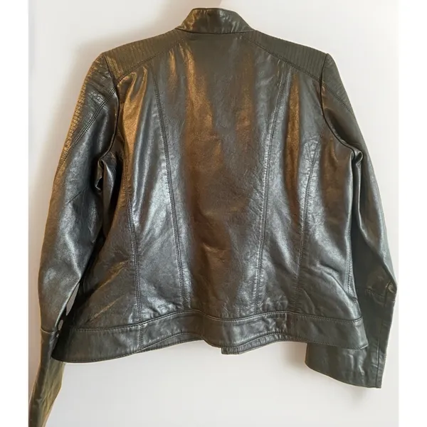 Bernardo Black Genuine Leather Full Zip Chunky Gold Buttons Moto Biker Jacket L - Image 6