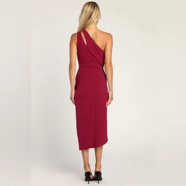 Lulus Burgundy So Flirty One Shoulder Cutout Asymmetrical Dress NWT - Image 4