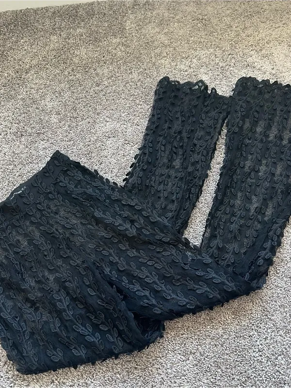 PrettyLittleThing Black Textured Flare Trousers - Image 2