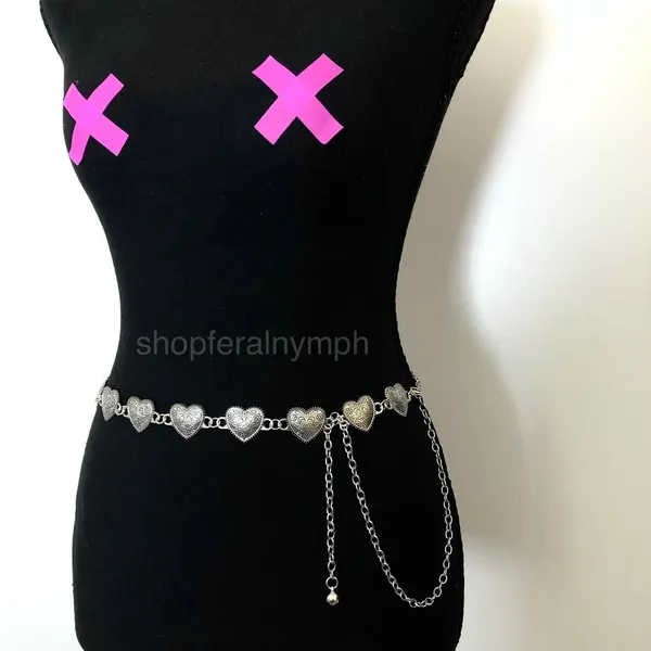 Vintage Y2K Ornate Silver Heart Chain Belt, Fits 13.5–44.5 Inches, X7GA1223 - Image 5