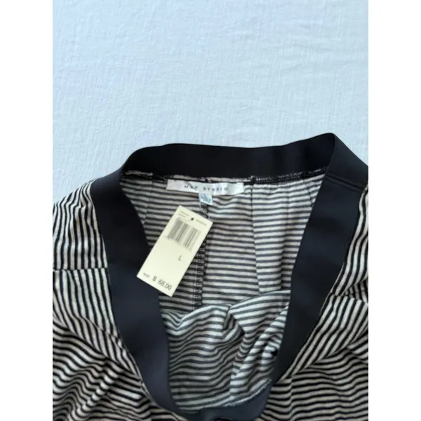 Max Studio Womens Striped Pleated Mini Skirt Black Beige Elastic Waist 4705A14A - Image 5