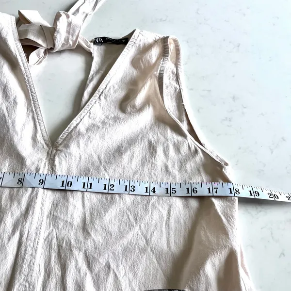 ZARA Ecru Cotton Tiered Tie Back Midi Dress XS Neutral Minimalist A-Line Coastal - Image 9