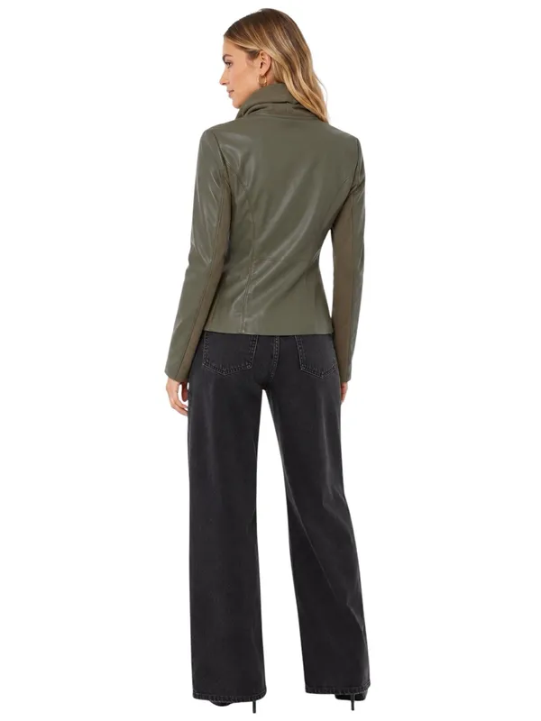 NWT BlankNYC Mixed Media Draped Moto Jacket Olive Green Size XS - Image 11