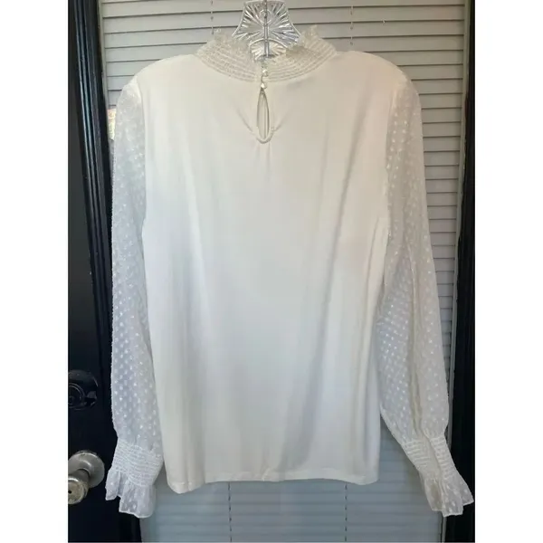 NWT Talbots Long Sleeve Metallic Sleeves Mock Neck Blouse Cream M - Image 3