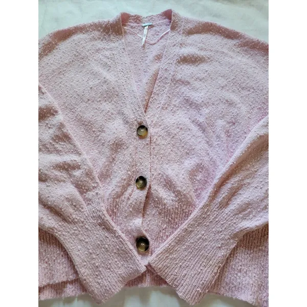 FREE PEOPLE Women’s Cardigan Pink Oversized Vneck Knit Boho Size M - Image 7