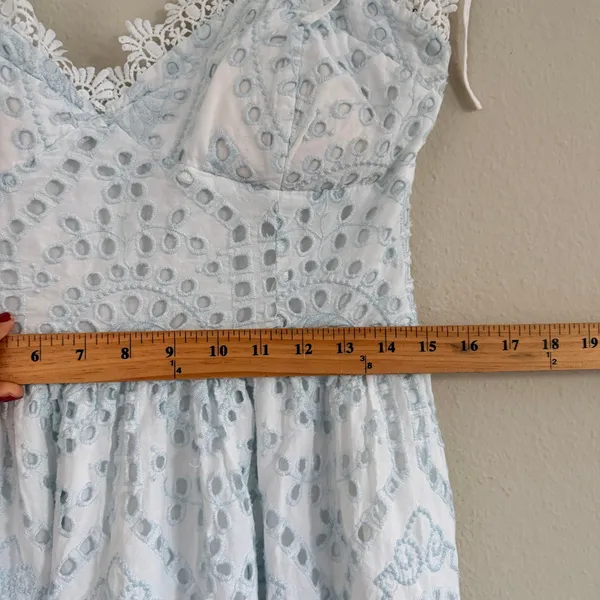 Avec Les Filles Eyelet Lace Midi Dress Size 12 Light Blue/White Cotton - Image 11