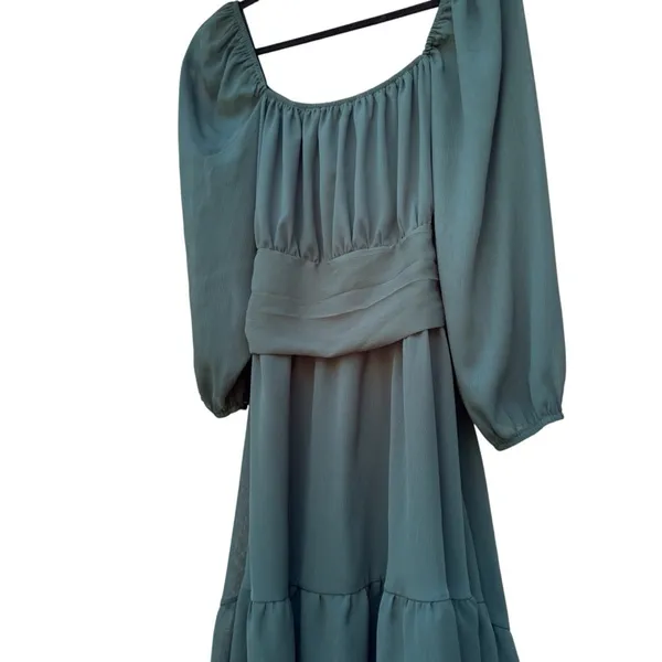 Exlura Green Square Neck Puff Sleeve High Low Mini Dress XL Cottagecore Boho - Image 9