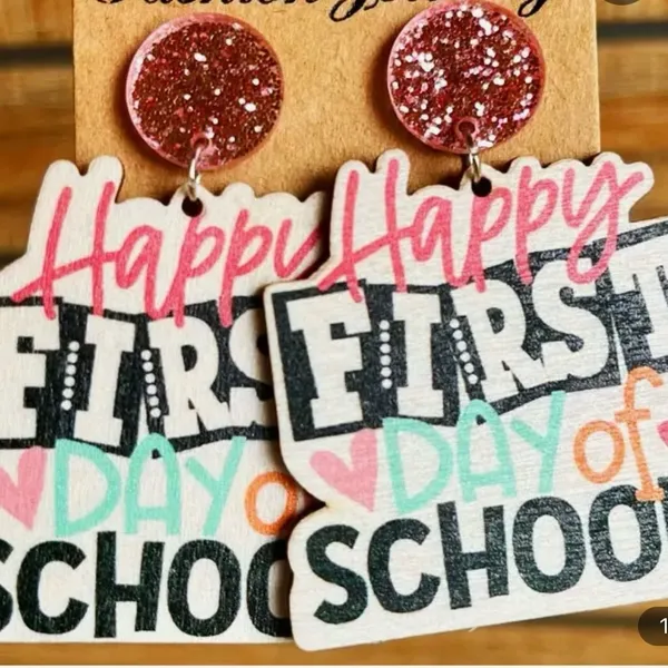 Happy first day of school earrings. - Image 3