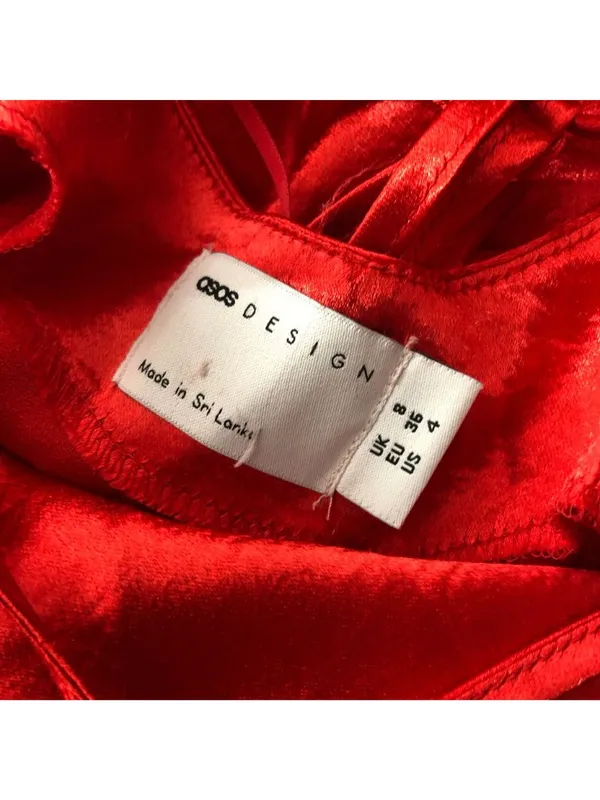 Asos Midi Slip Dress Satin Square Neck Sleeveless Lace Up Red 4 - Image 3