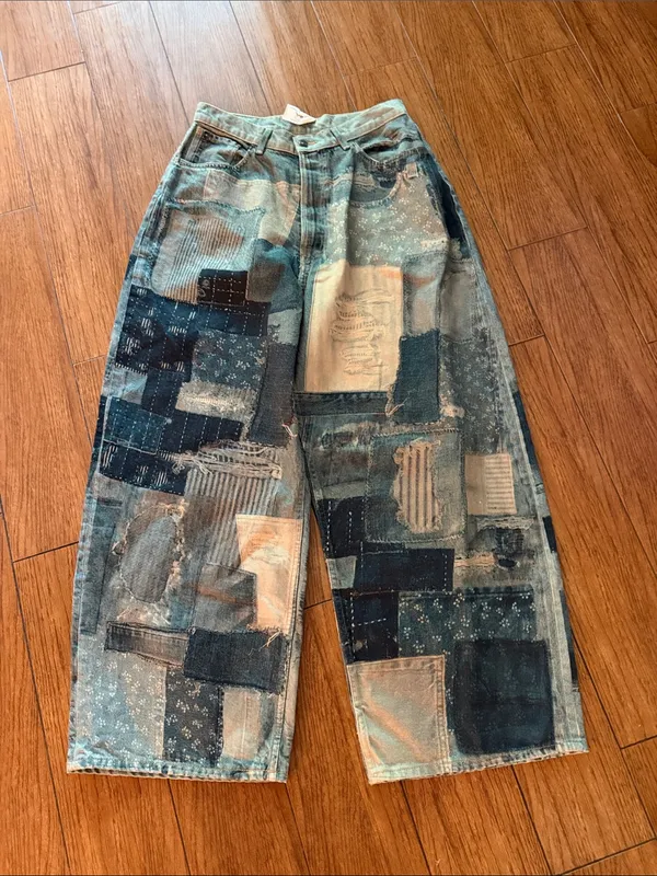 Free People Illusions Patchwork Barrel Jeans- size 28 - Image 5