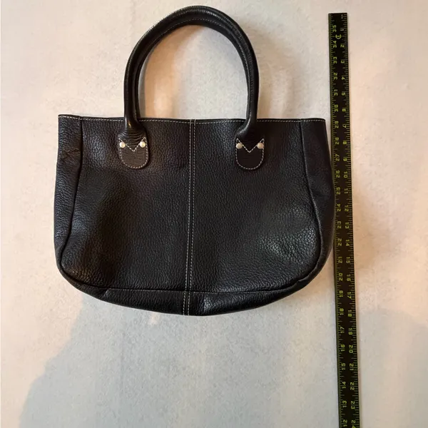 Vintage Genuine Leather Mini Tote Bag Black Handmade Minimalist Satchel - Image 3