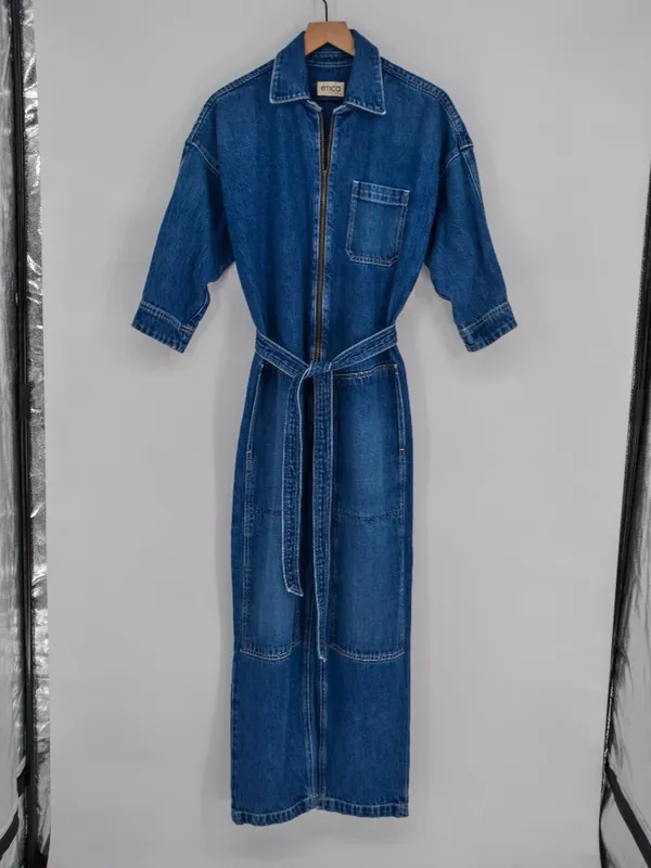 ETICA Zeta Carpenter Denim Jumpsuit Medium Wash Blue S - Image 3