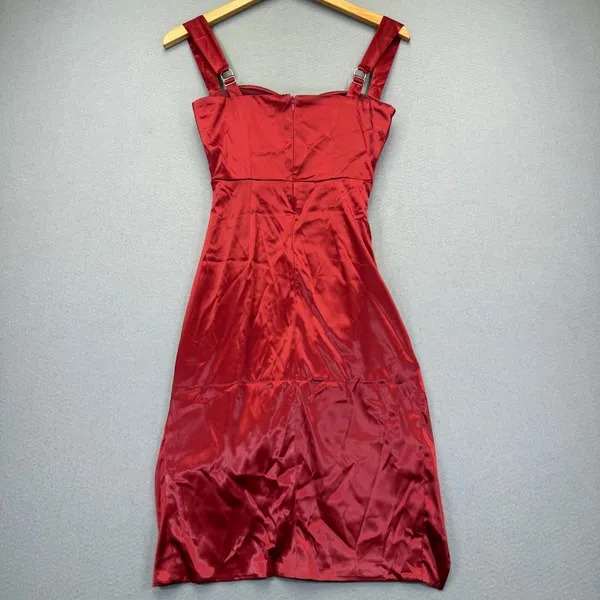 Heiress Beverly Hills Red Satin Ruched Bustier Midi Dress XS Bodycon Glam - Image 11